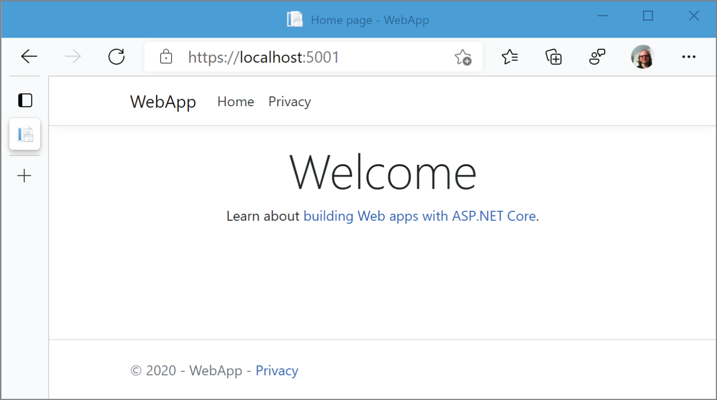 Snapshot of the welcome message while creating a web application.