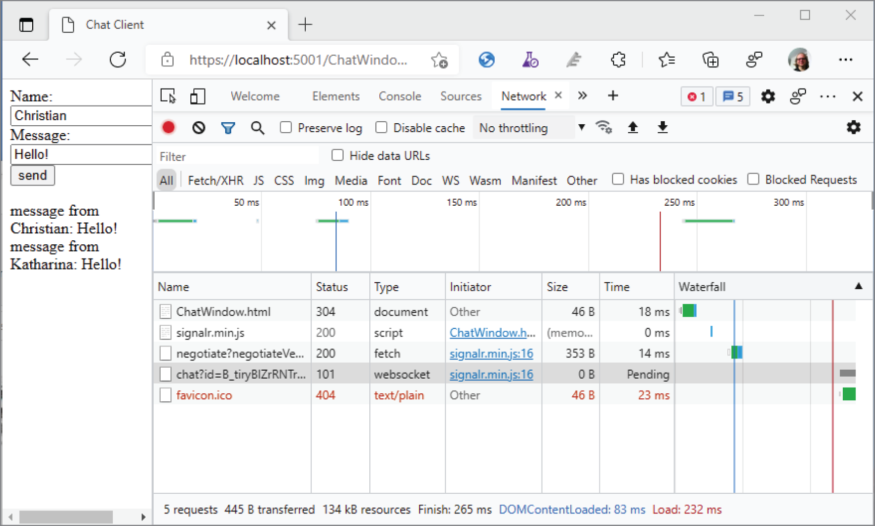 Snapshot of creating signal R .net client.