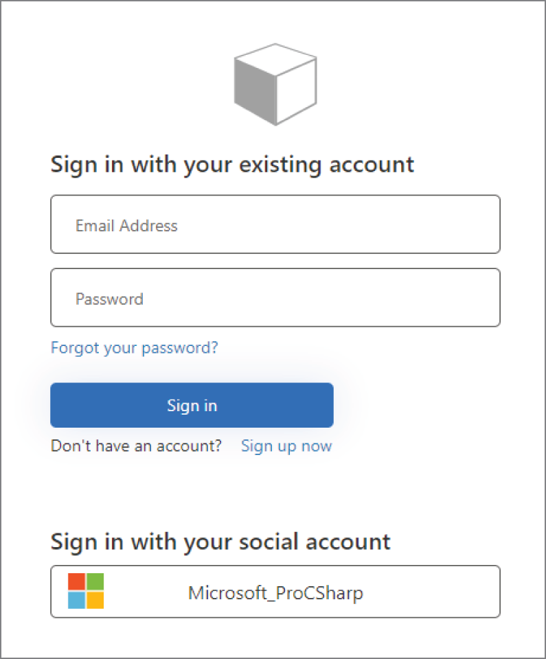Snapshot of the login page for signing in with existing account.