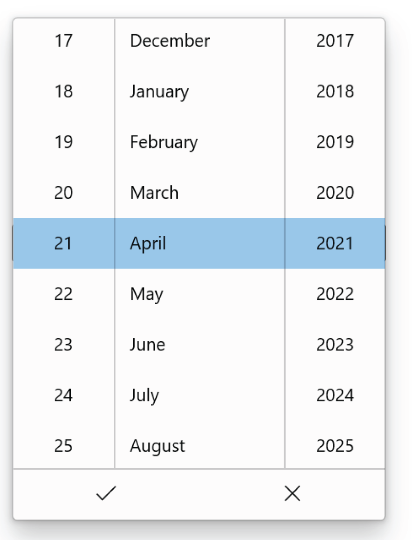 Snapshot of choosing the date 21st of April 20 21.