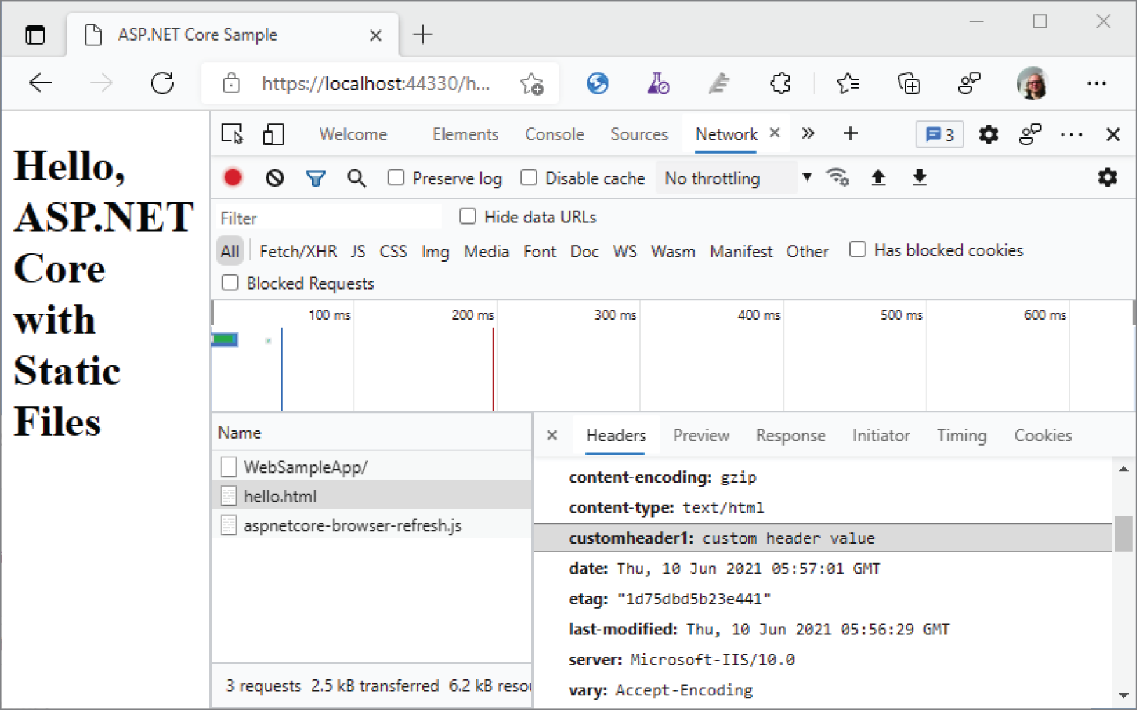 Snapshot of asp.net core sample.