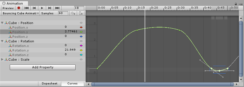 Animation window zoomed out to display all the keyframes of an animation.