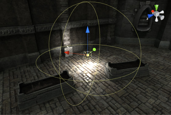 A Point Light acting as a local light in a dungeon scene.