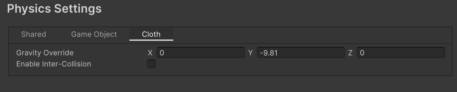 The Cloth Physics Settings window.