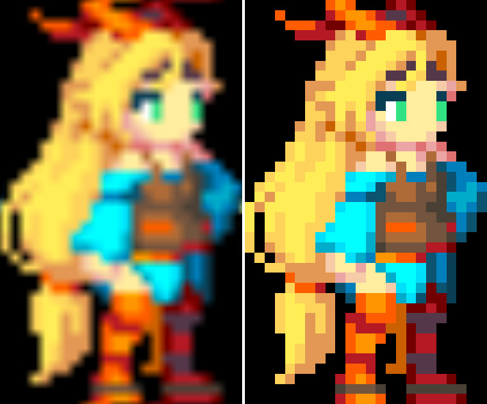 Left: sampling a texture with sampler_linear_repeat. Right: sampling a texture with sampler_point_repeat.