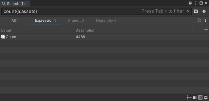 Results for the search expression count{a:assets}