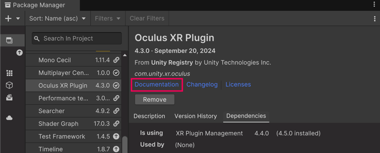 Use the Documentation link to access plug-in documentation.