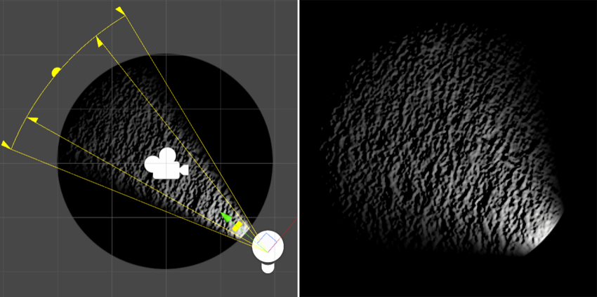 Left: Point Light in Edit mode. Right: Resulting Light effect.