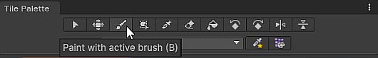 The Tile Palette window with the mouse cursor over the Paint tool button.