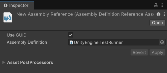 An Assembly Definition Reference asset in the Inspector.