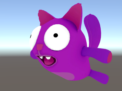 A purple cat-like character lit using simple shading.